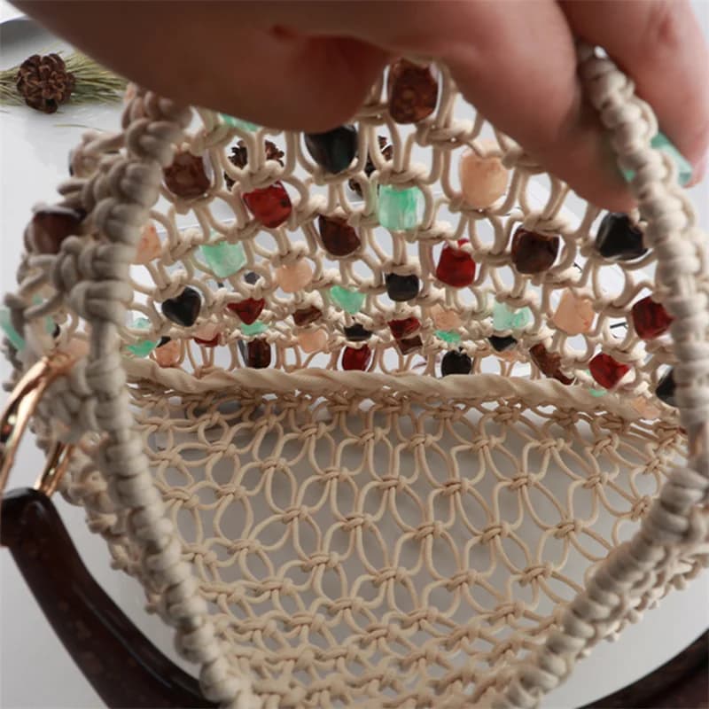 Retro Hand-woven Hollow Beaded Handbag For Women High-end Luxury Elegant Handbag European American Fashion Lady Beach Bags