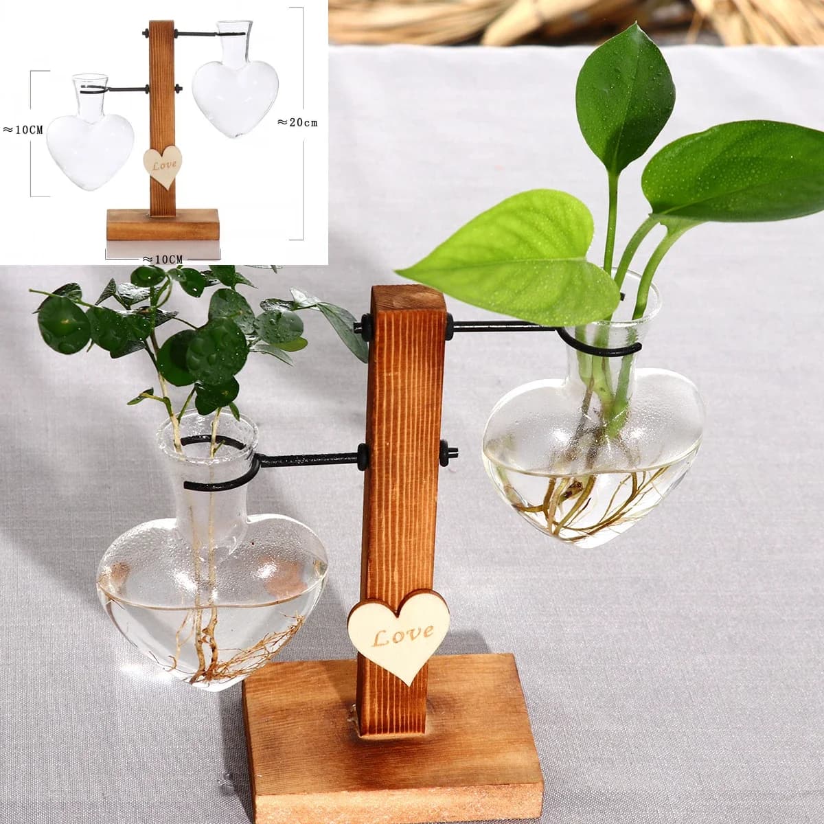 Wooden Frame Glass Hydroponic Vase