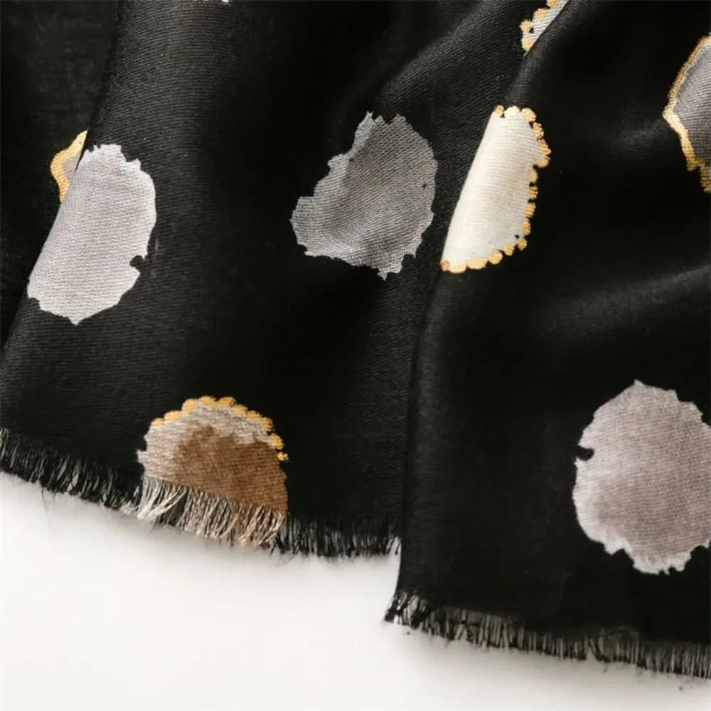 Polka Dot Cotton Blend Scarf with Fringe