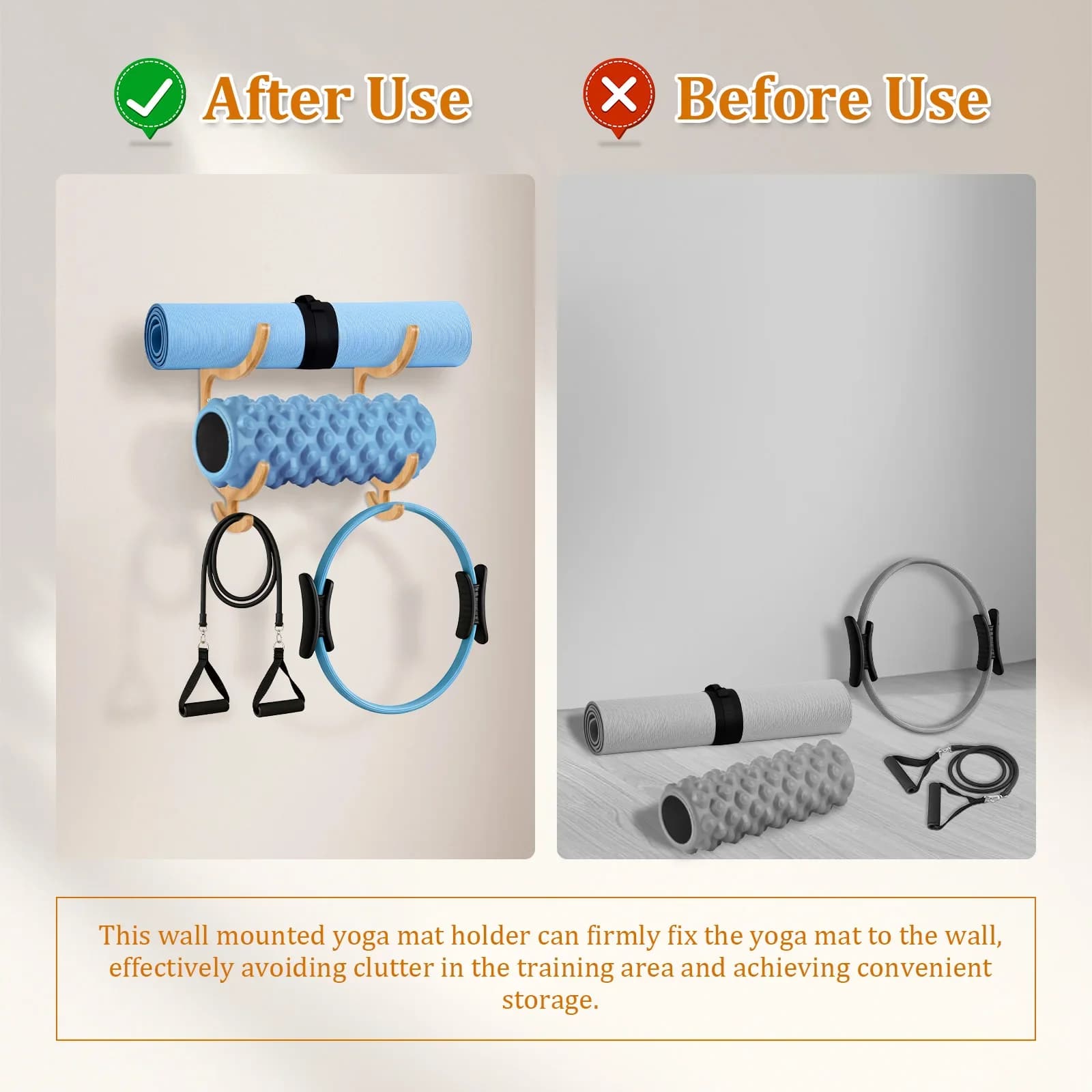 Wood Yoga Mat Wall Mount Rack