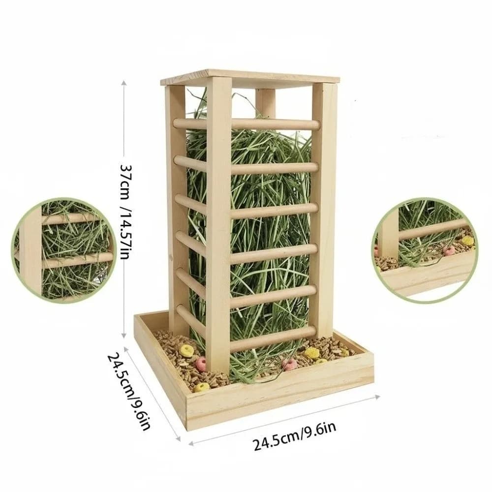 Wooden Rabbit Hay Manger with Detachable Tray