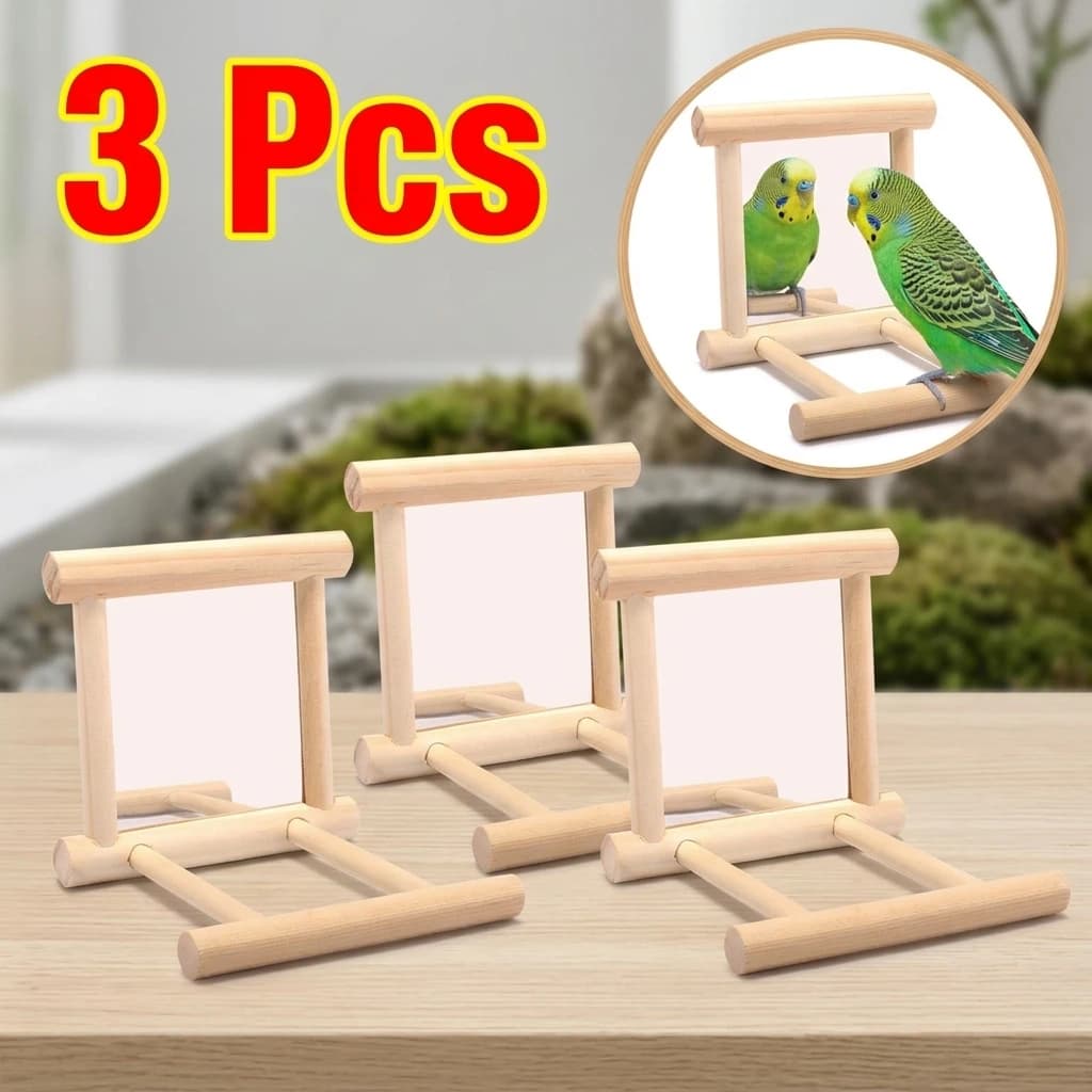 Wooden Mirror Perch Swing for Pet Birds