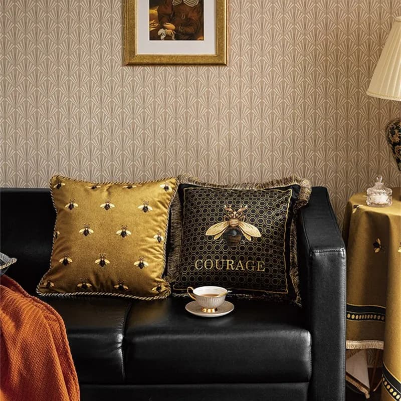 Bee Honey Golden Velvet Throw Pillow Cover