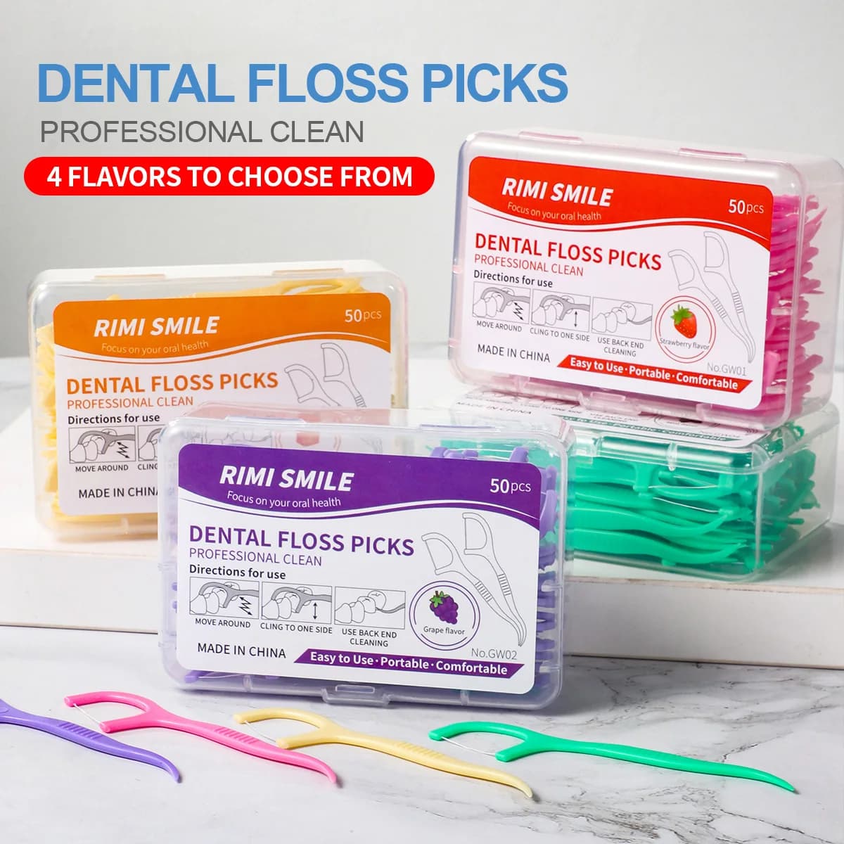 Fruit Flavored Dental Floss Sticks, 50 Count