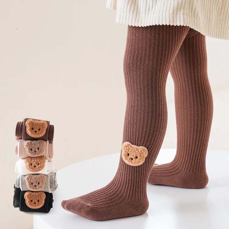 Bear Embroidery Cotton Baby Tights