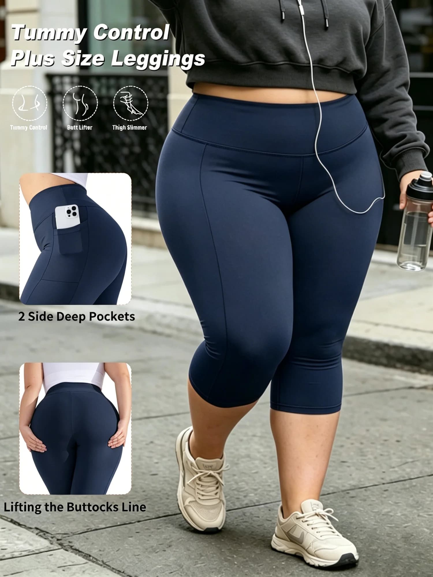 Plus Size High Waist Capri Leggings with Pockets