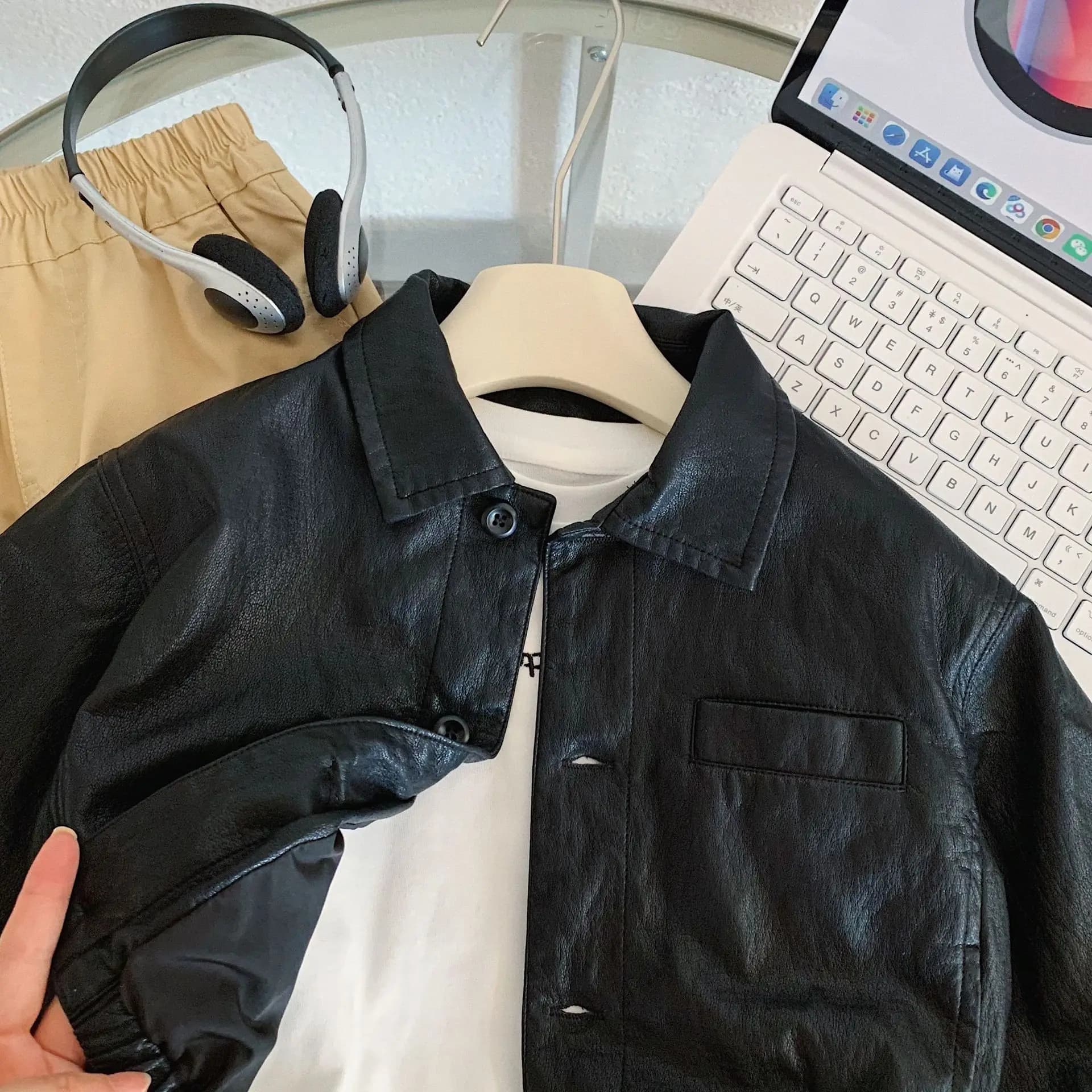 Boy's Single Breasted Leather Jacket