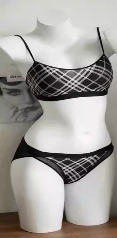 Women's Retro Plaid Push-Up Bra Set