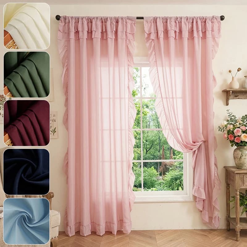 Ruffled Sheer Voile Curtains Light Filtering