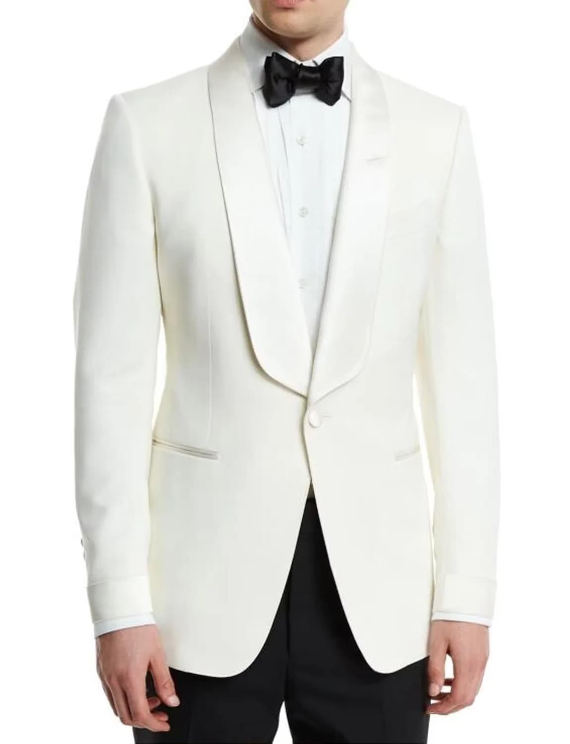 White Shawl Lapel Blazer With Black Pants