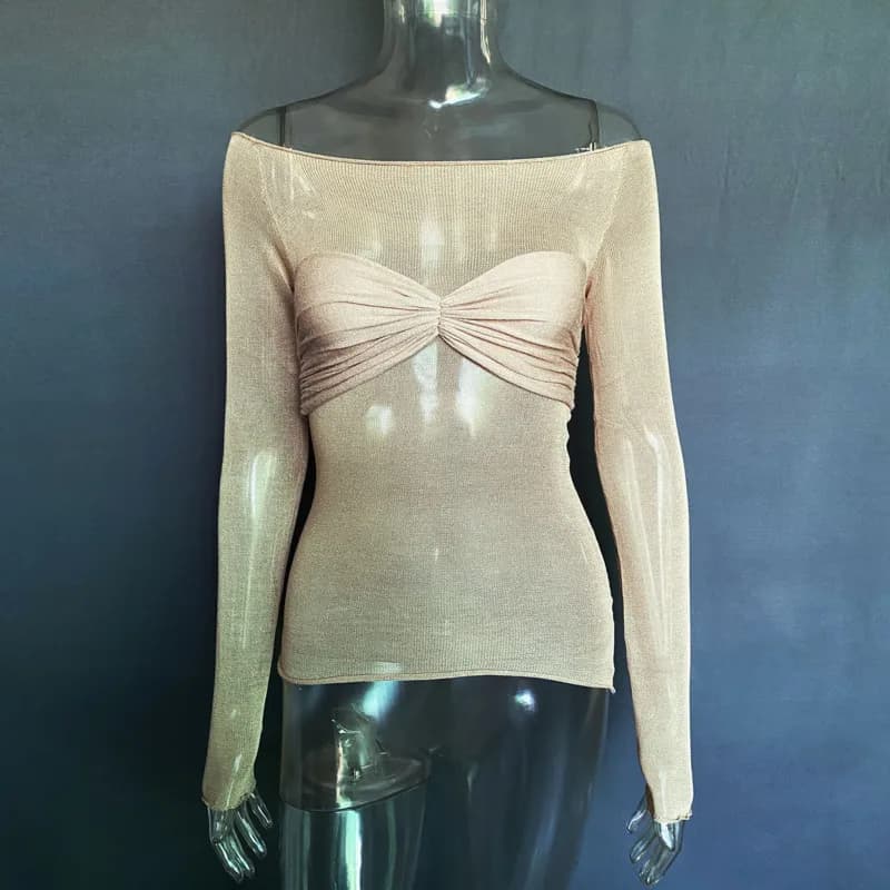 Off-Shoulder Long Sleeve Ruched Blouse