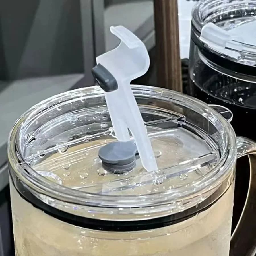 1L Glass Drinking Cup with Lid and Straw