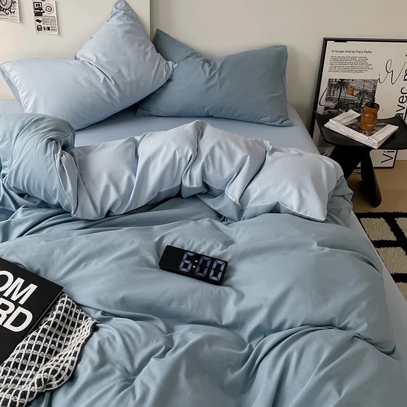 Japanese Bedding Set Solid Polyester AB Side Duvet Cover+Sheet +Pillowcase All Season Home Bed Linens Drop Shipping Full King