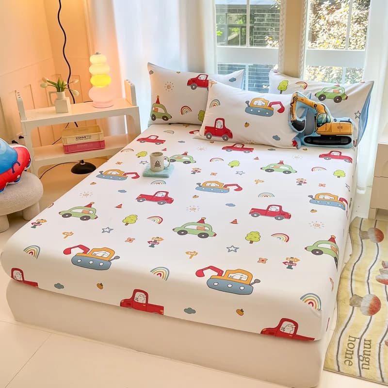 Cotton Fitted Sheet for Kids with Car Print