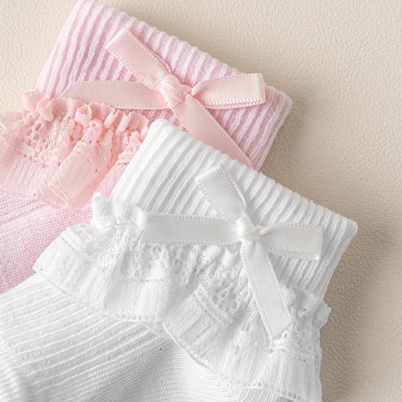 Baby Girls' Ruffle Lace Ankle Socks with Bow, 5-Pack