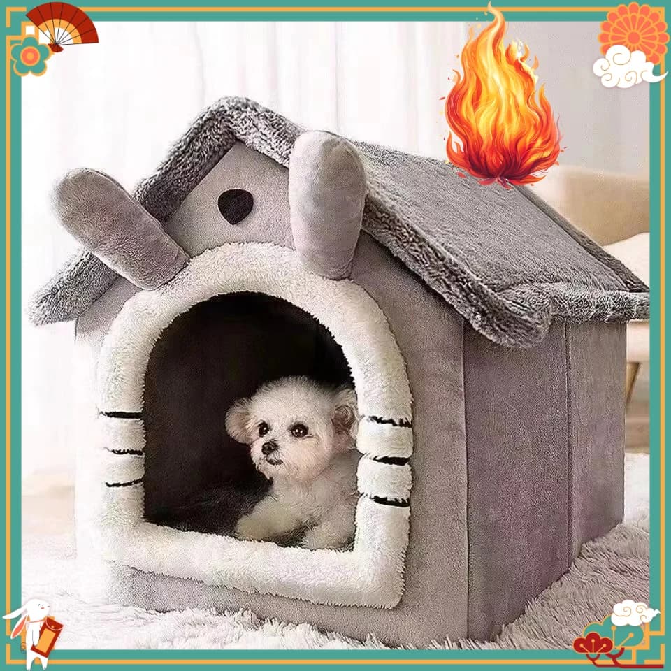 Warm Enclosed Pet Bed Tent with Washable Cushion