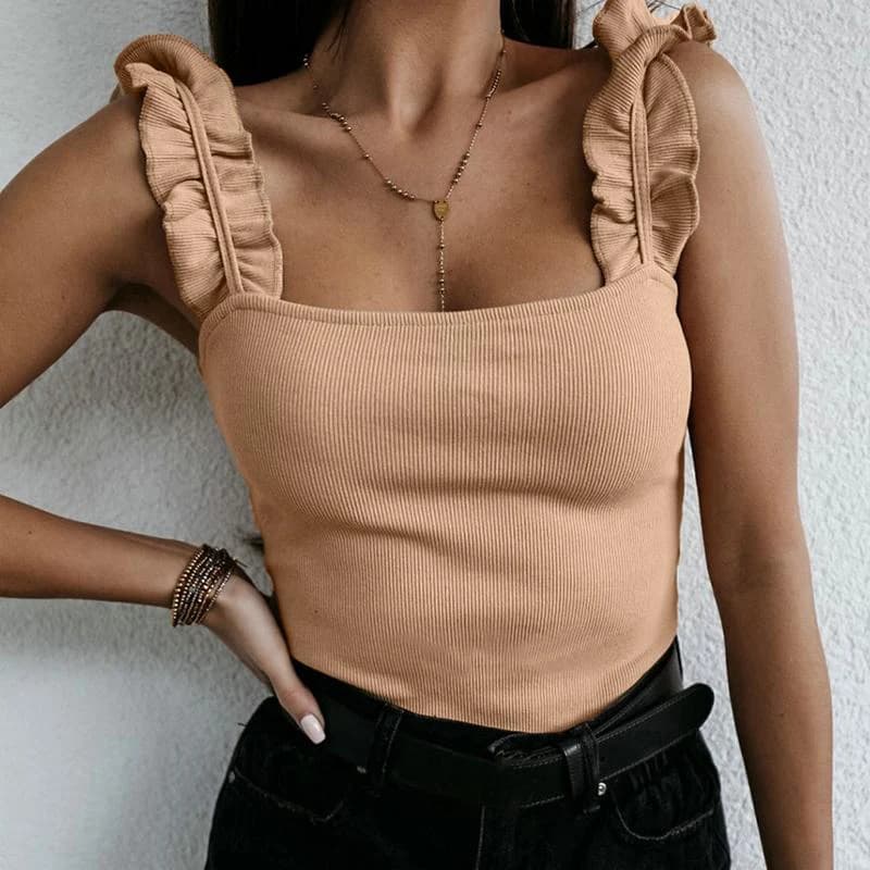 Women's Square Collar Ribbed Tank Top