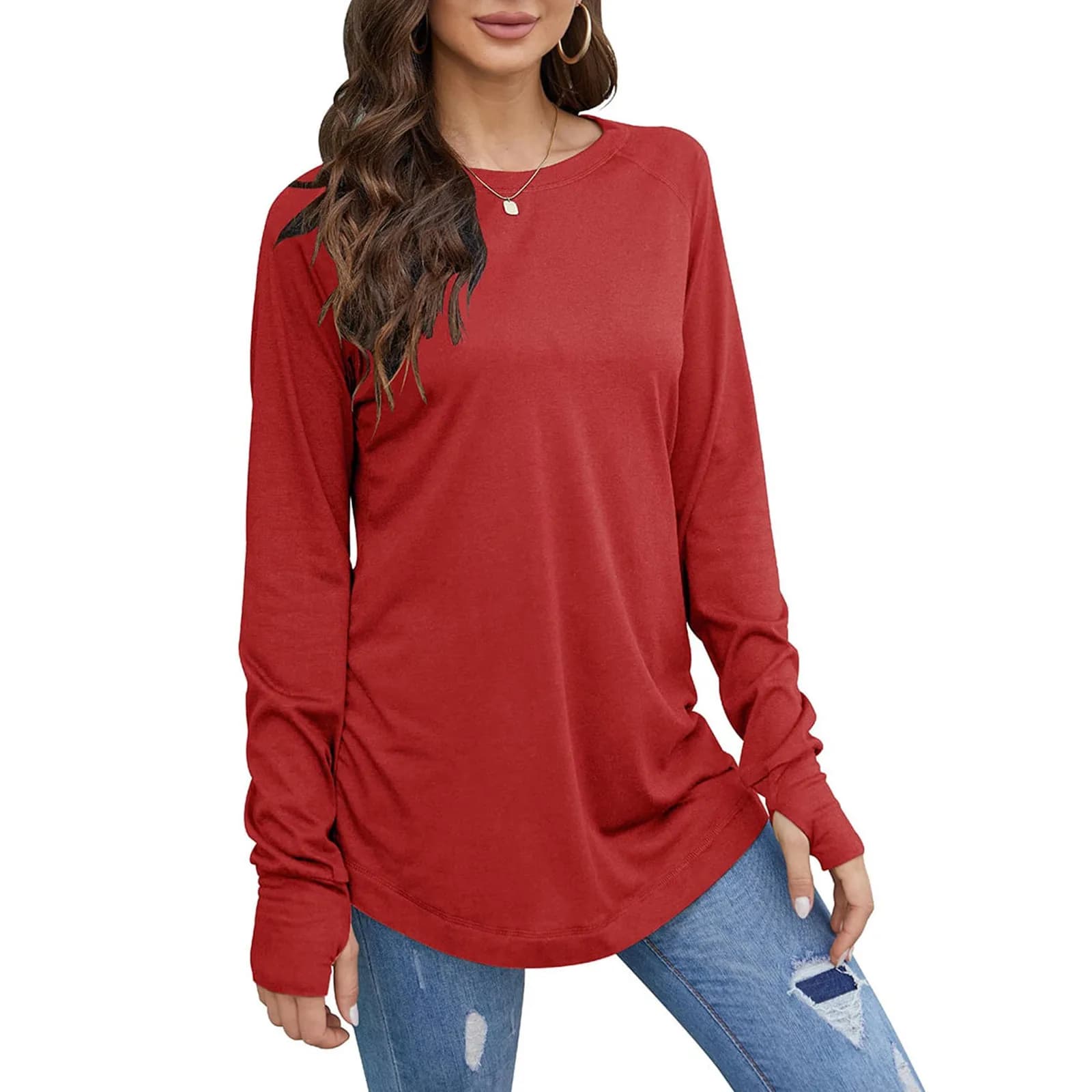 Women's Loose Long Sleeve Round Neck Top