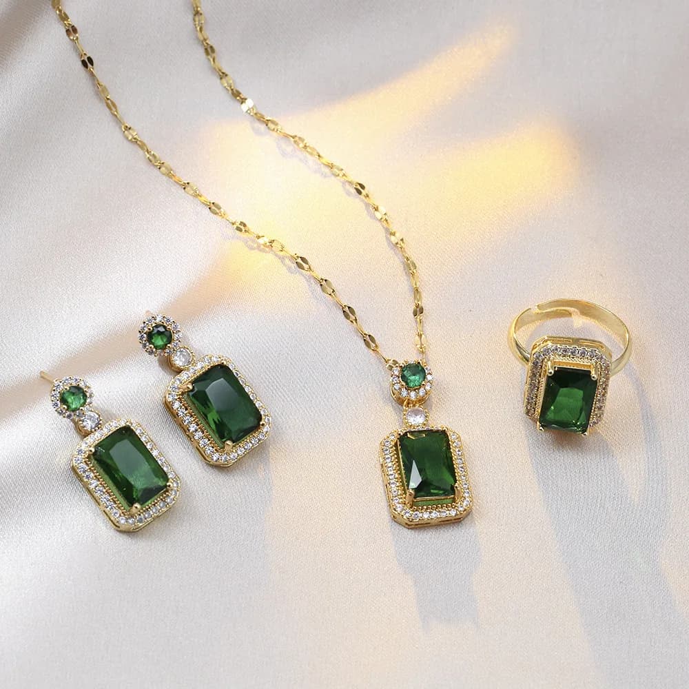 Square Rhinestone Jewelry Set