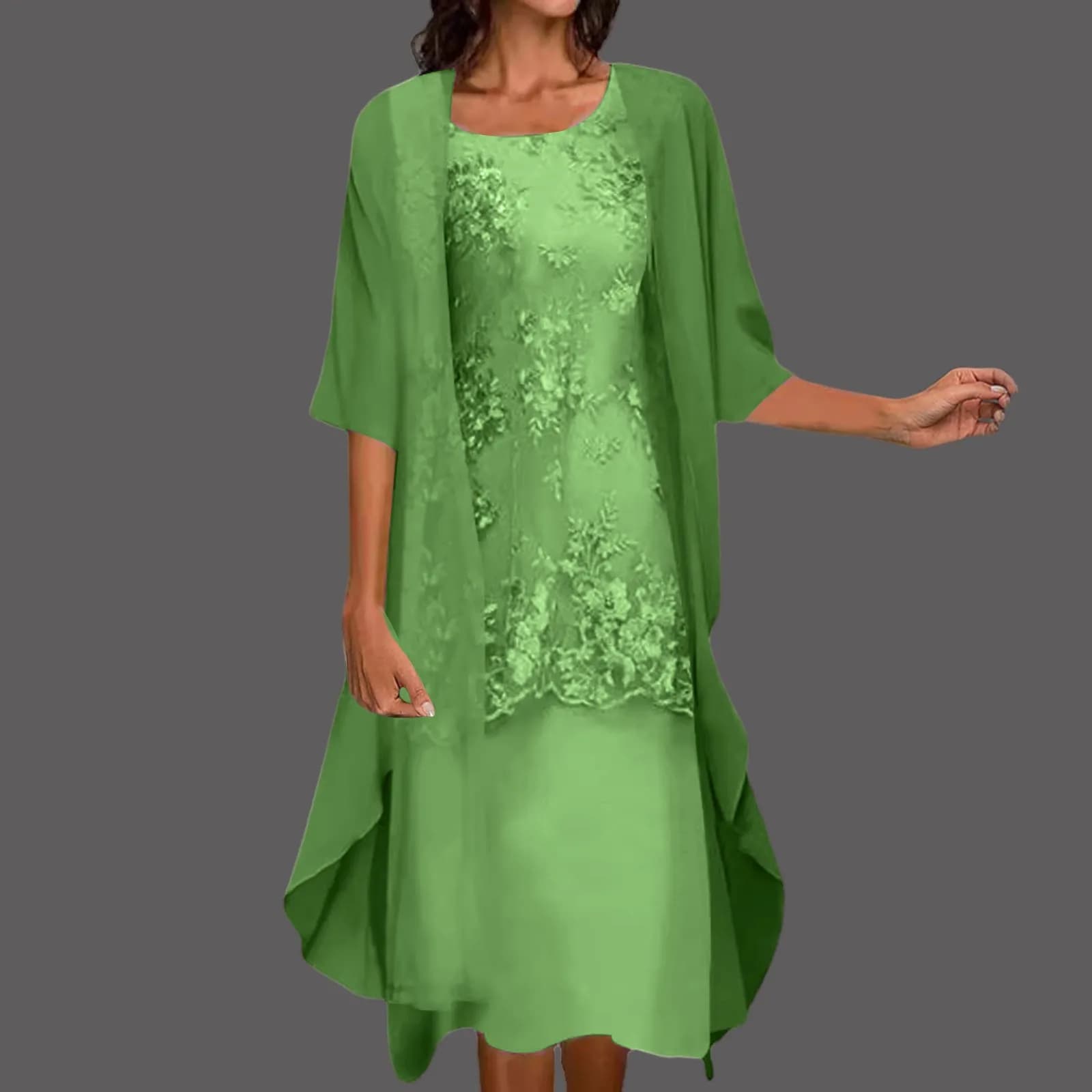 Women's Embroidered A-Line Dress with Chiffon Cardigan