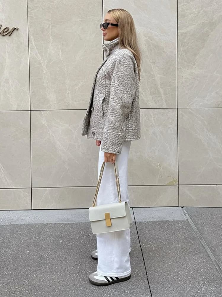 Women's Wool Blend Stand Collar Overcoat