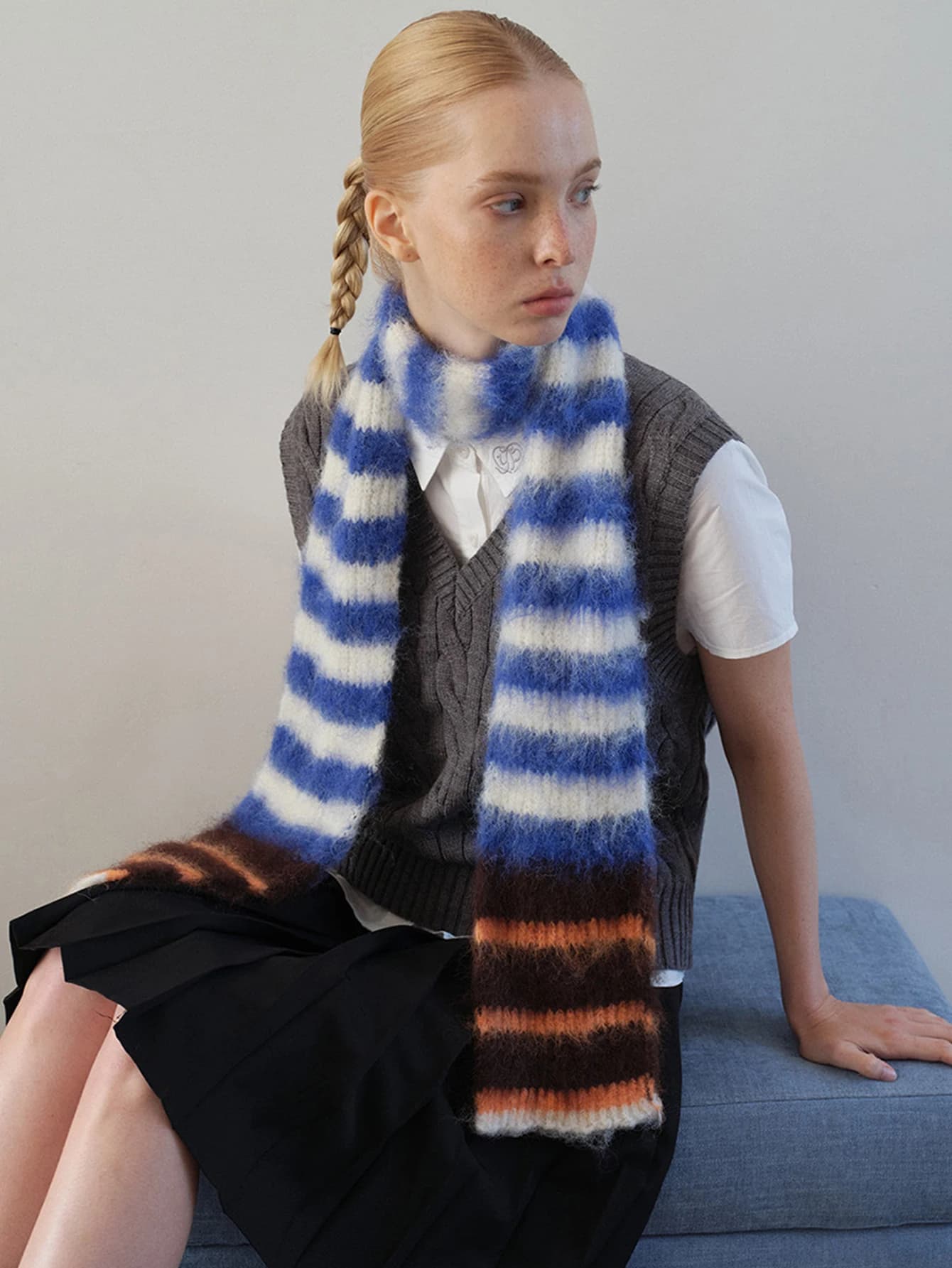 Winter Striped Knit Scarf
