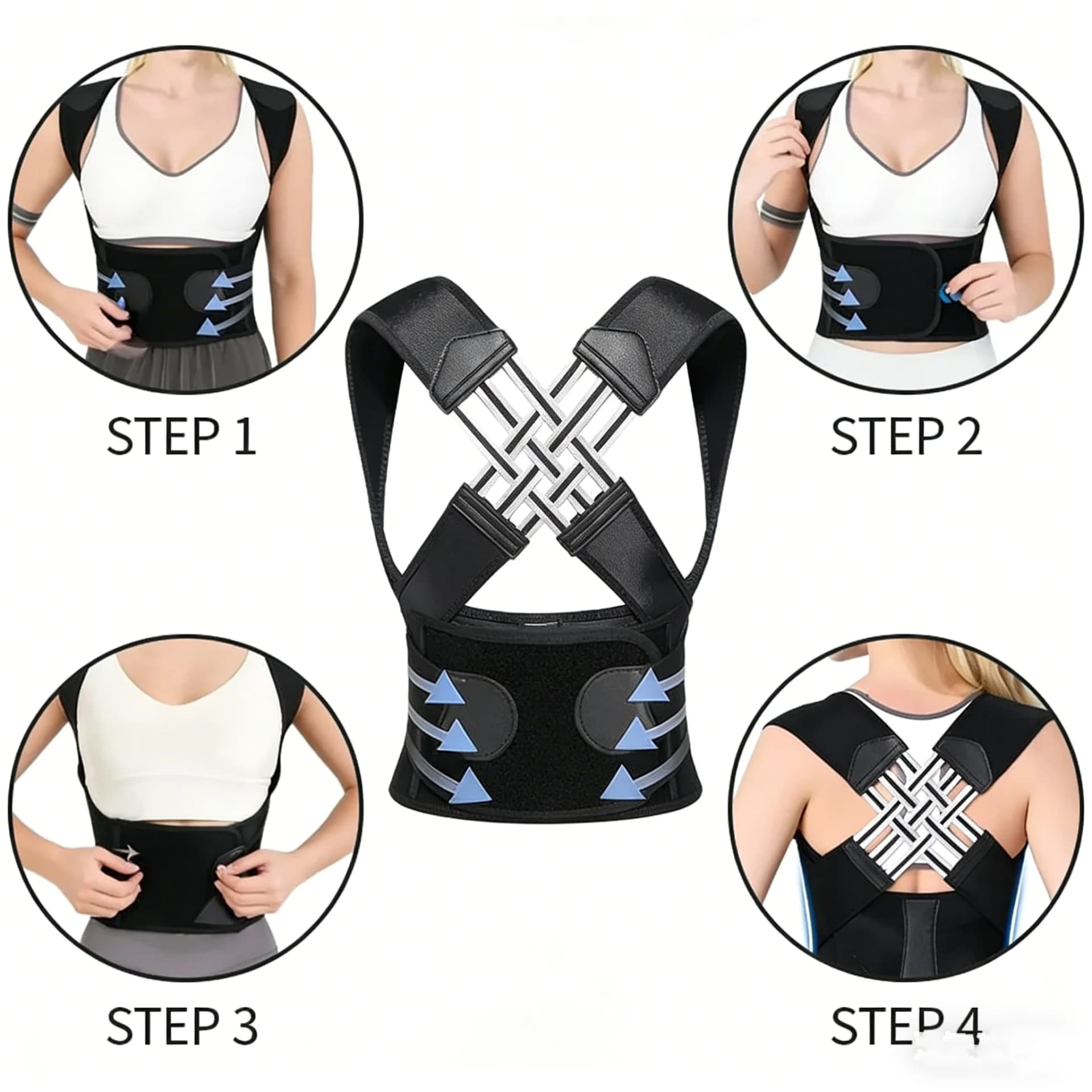 Posture Corrector for Men Women, Adjustable Back Brace with Cross Support Straps, Upper & Lower Back Support to Improve Posture
