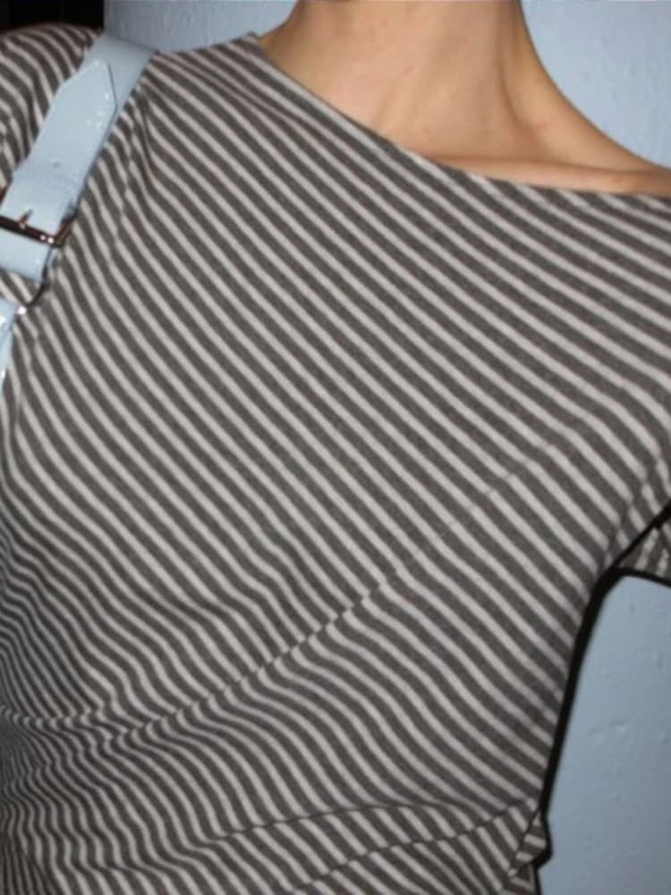 Striped Crop Top With Inclined Collar