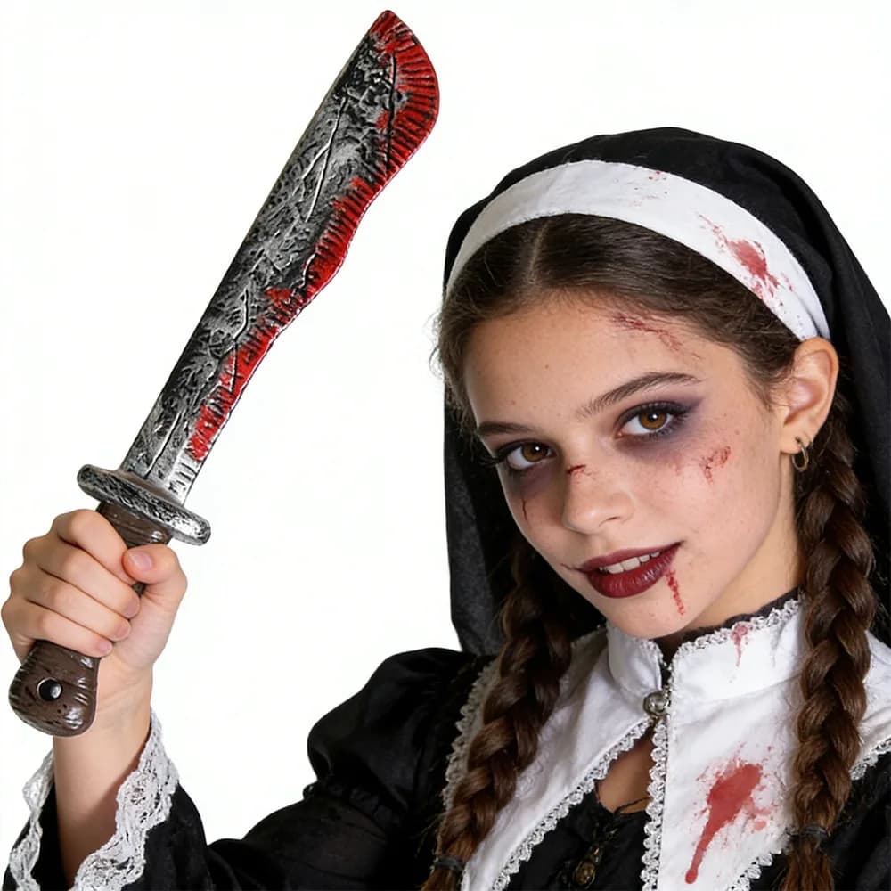 Halloween realistic props - blood-spreading axes, chainsaws, plastic knives for costumes, party cosplay props