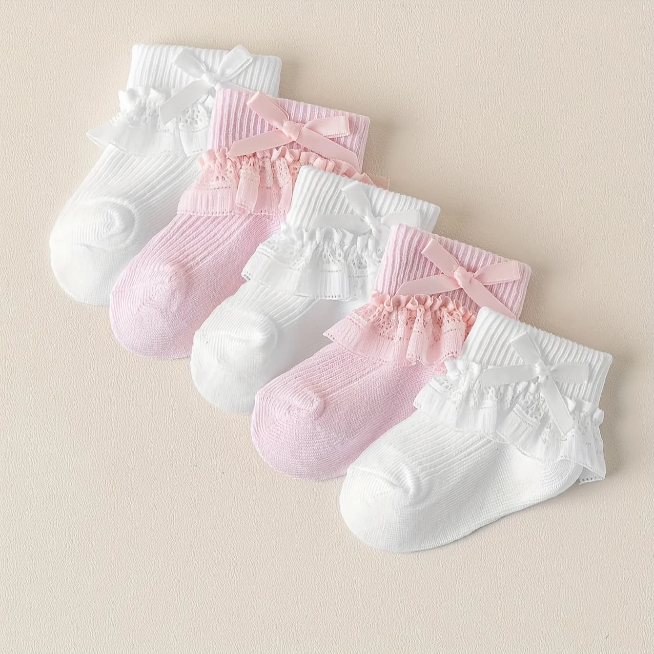 Baby Girls' Ruffle Lace Ankle Socks with Bow, 5-Pack