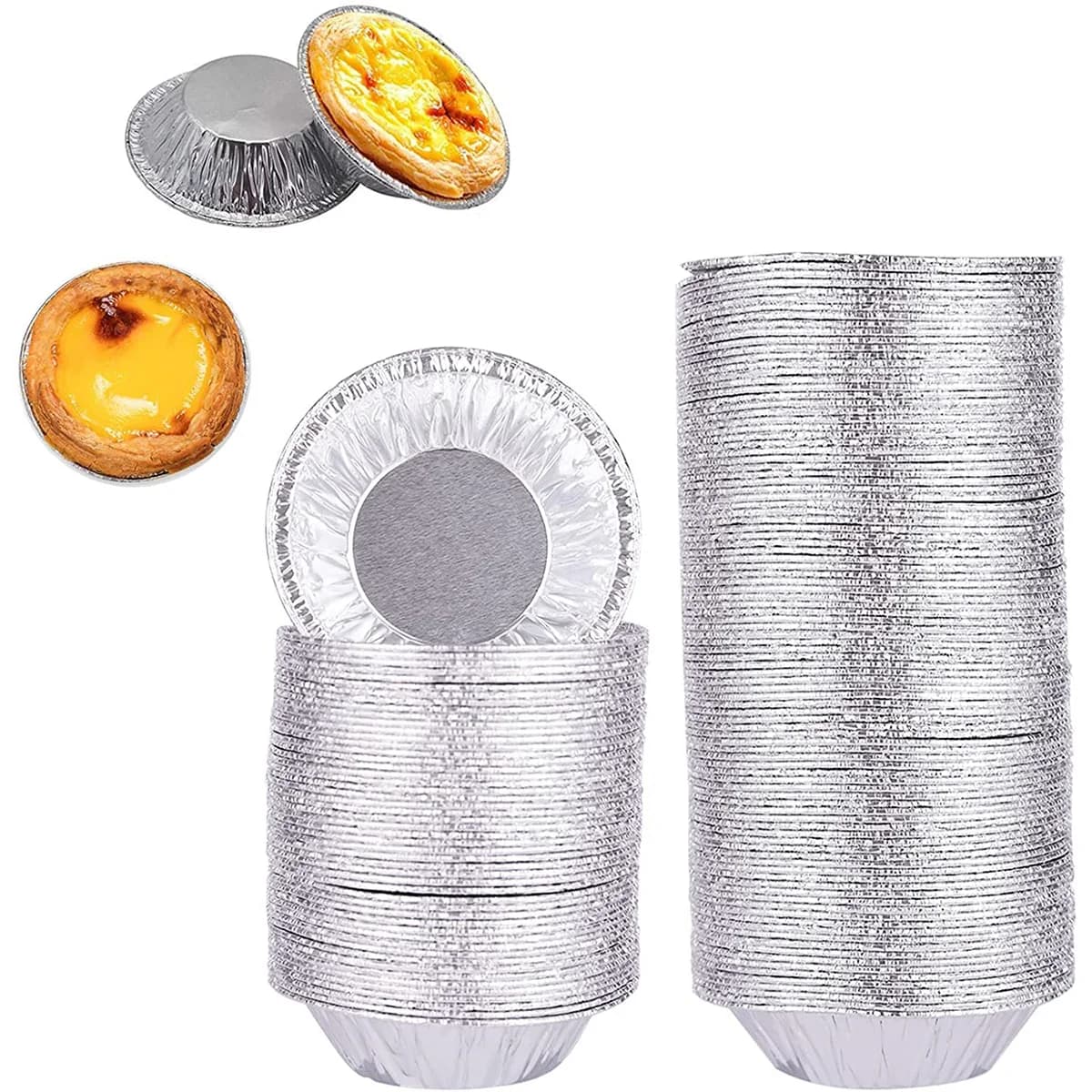 Disposable Aluminum Foil Egg Tart Molds, 100-Pack
