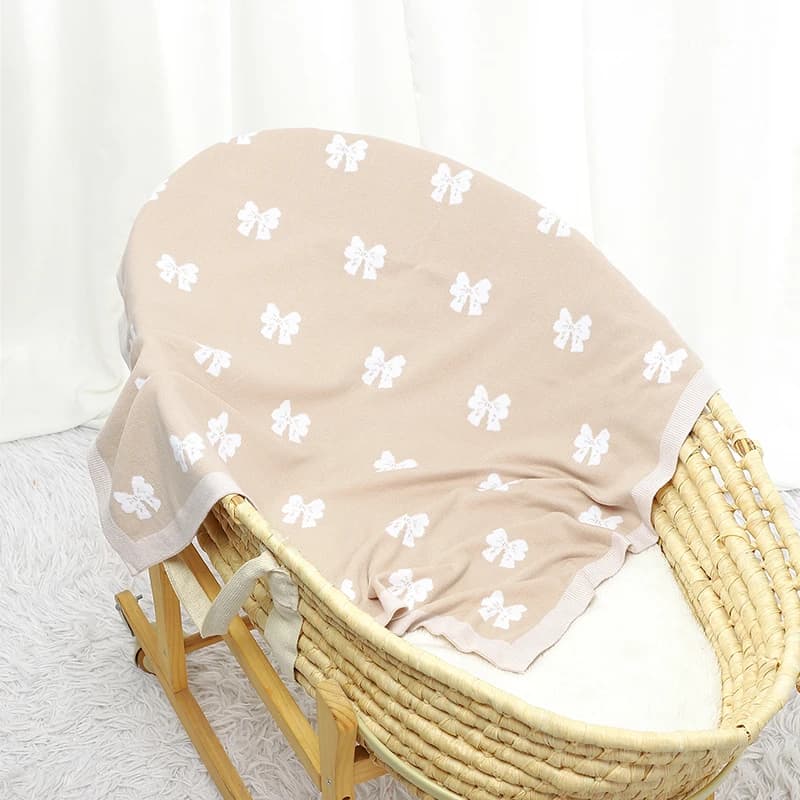 Baby Blankets Cotton Knit Newborn Girl Boy Crib Quilt Bedding 90*70CM Fashion Cute Bow Stroller Swaddling Super Soft Cover Plaid