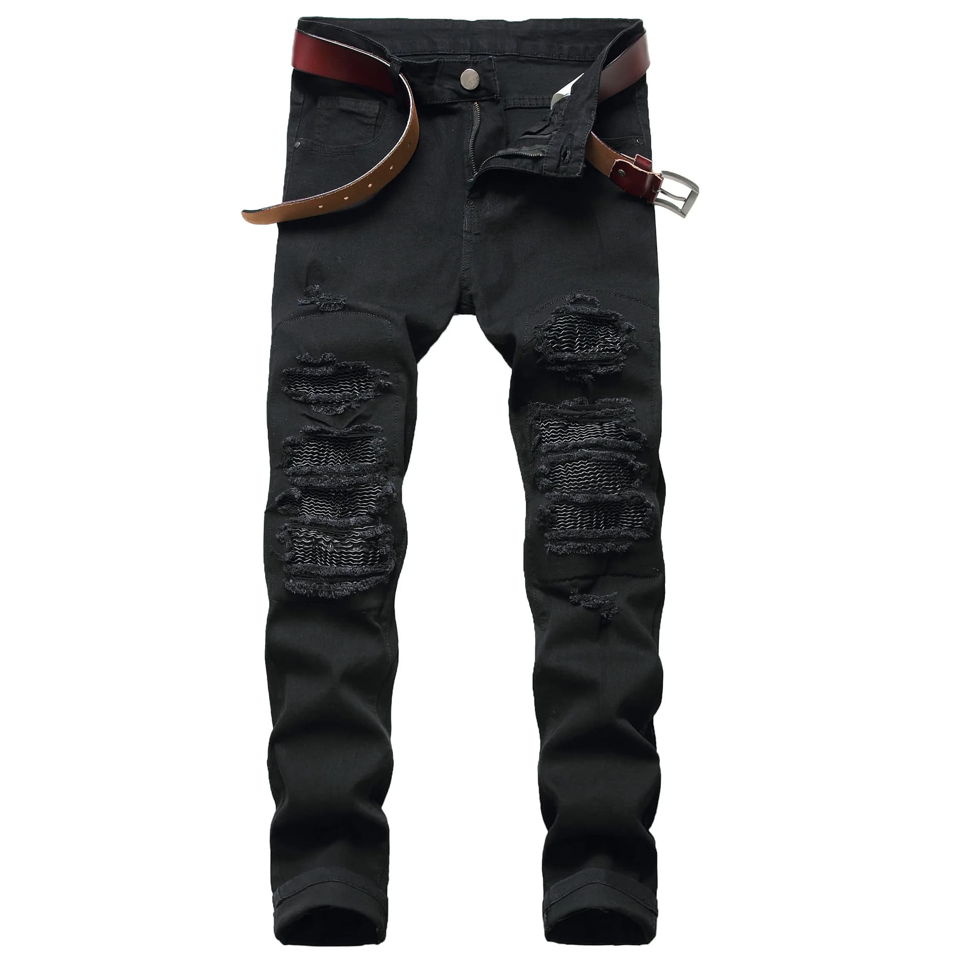 Men's Slim Fit Distressed Jeans with Black Peaks