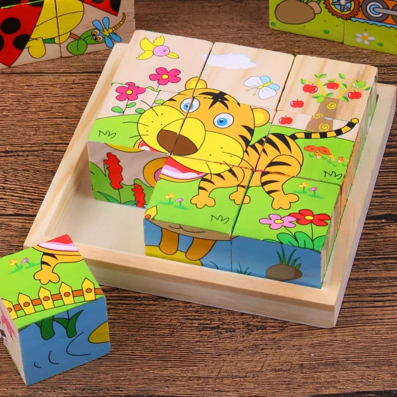 Wooden Animal Cube Puzzle Blocks