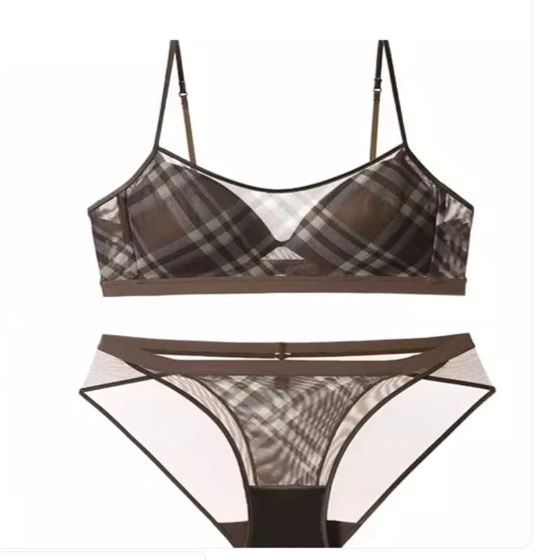 Women's Retro Plaid Push-Up Bra Set