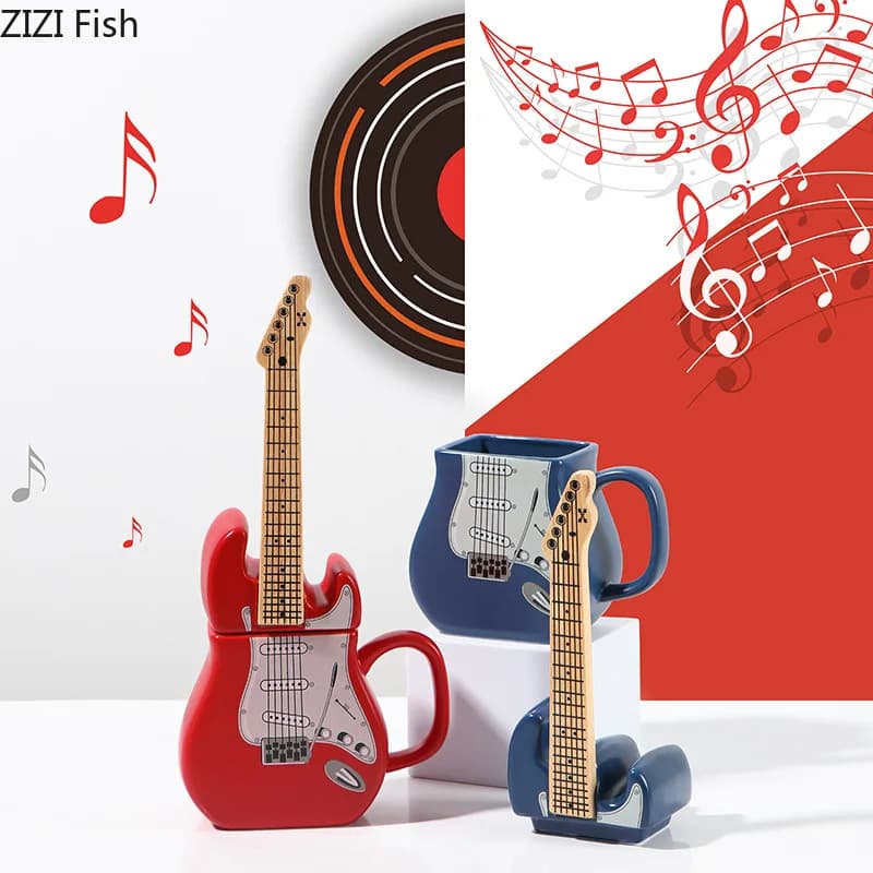 Creative Guitar Shaped Mug Coffee Shop Decorative Milk Coffee Cup Ceramic Water Cup Modern Style Home Juice Tea Cup Drink Gifts