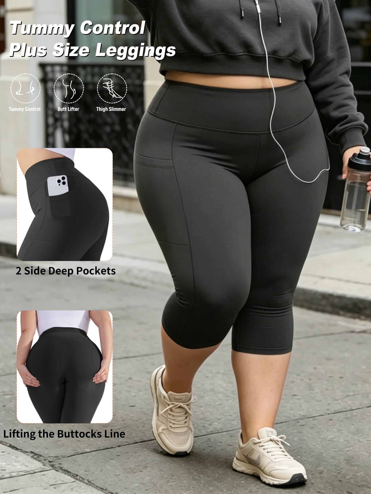 Plus Size High Waist Capri Leggings with Pockets