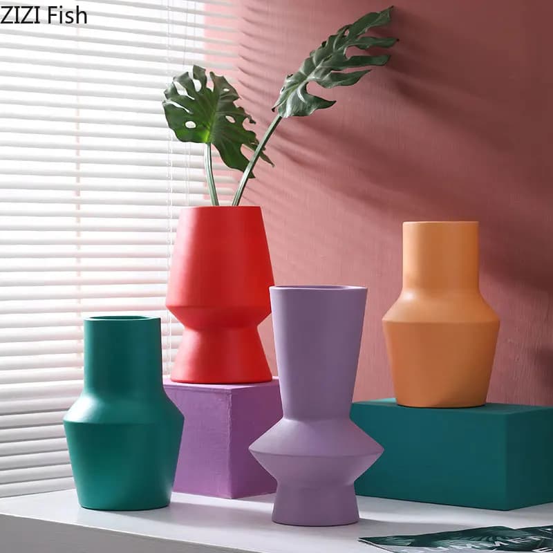 Ceramic Vase Minimalist Solid Color Flowers