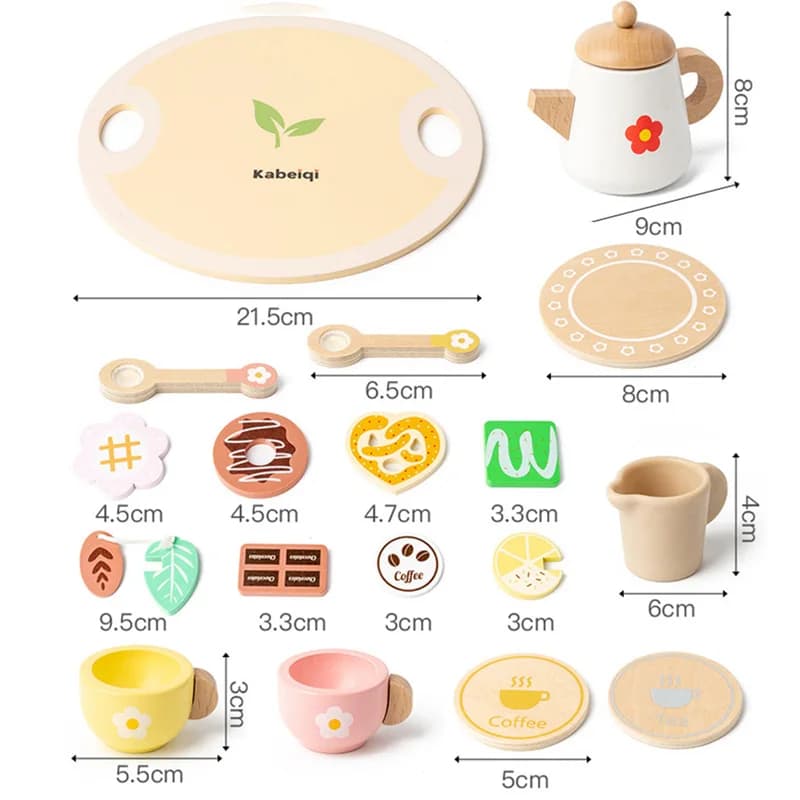 Kids Pretend Play Toys Popular Kids Kitchen Toys Realistic Wooden Tea Set Party Toy Set Children's Simulation Tea Set Gifts