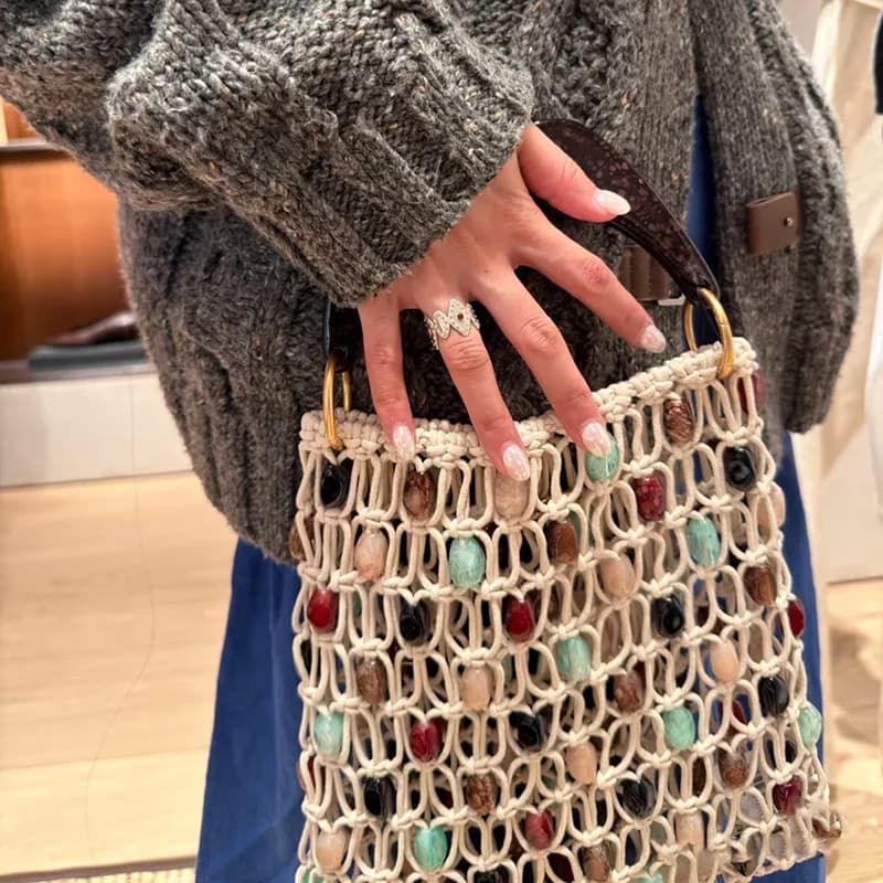 Retro Hand-woven Hollow Beaded Handbag For Women High-end Luxury Elegant Handbag European American Fashion Lady Beach Bags