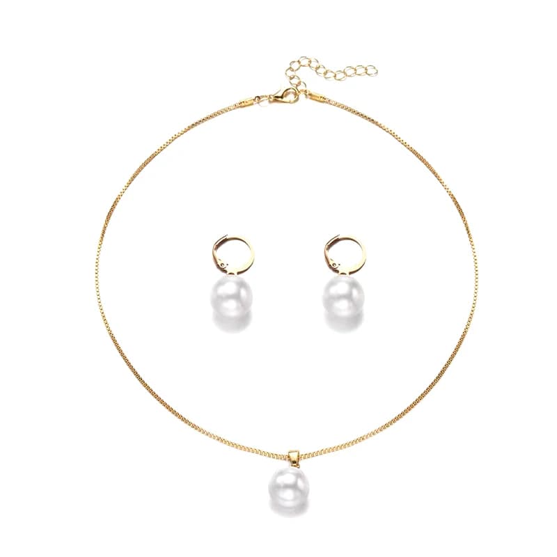 Pearl Jewelry Set with Earrings and Necklace