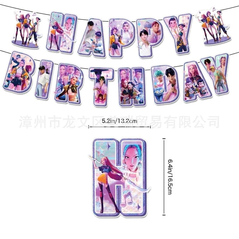 Birthday Kpop DIY Party Decoration Girl Group Themed Banner Flag Pulling Cake Inserting Balloon Background Cloth Insertion Set