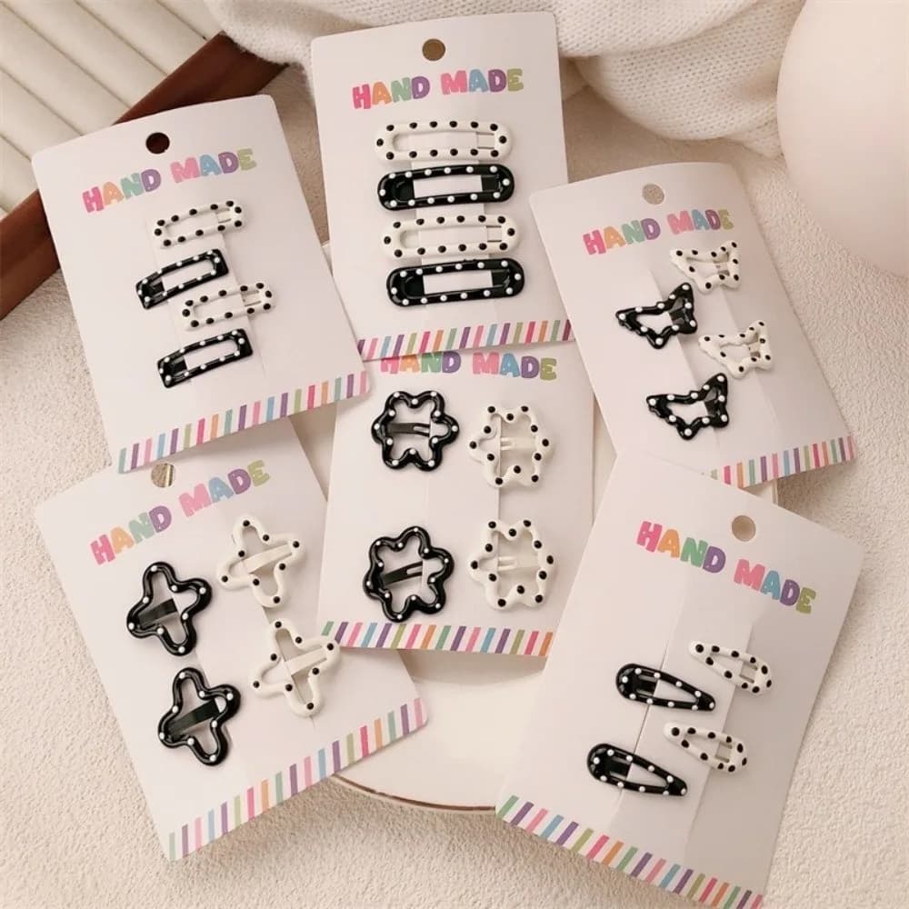 4pcs/set Headwear Black White Dot Hair Clips Geometric Cute Hairpin Sweet Barrettes Hair Accessories