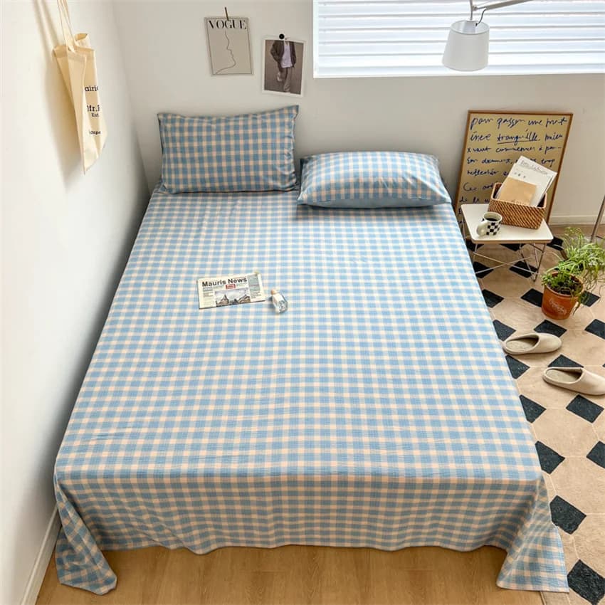Pure Cotton Flat Sheet Nordic Grid Pattern