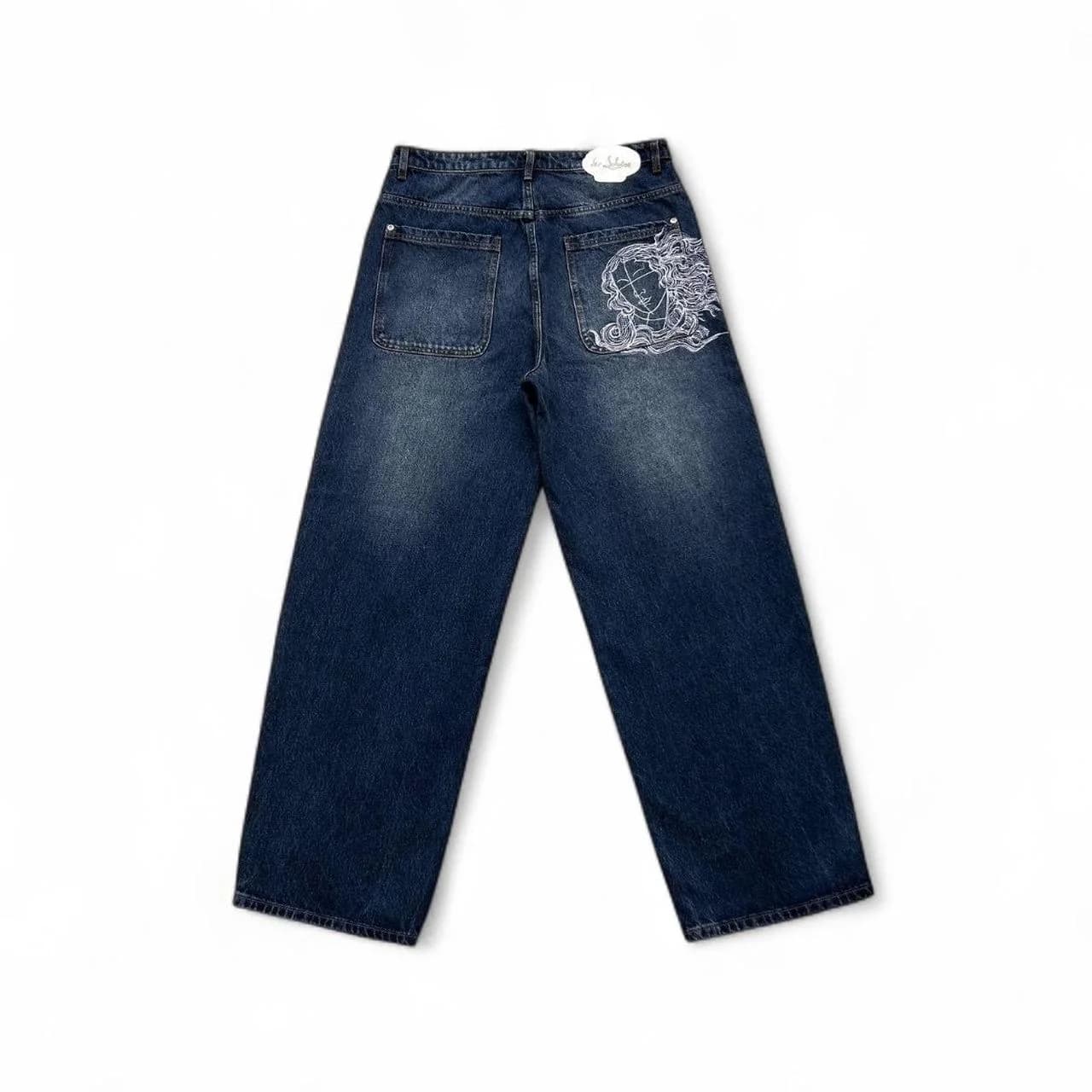 Women's High-Waist Straight-Leg Embroidered Denim
