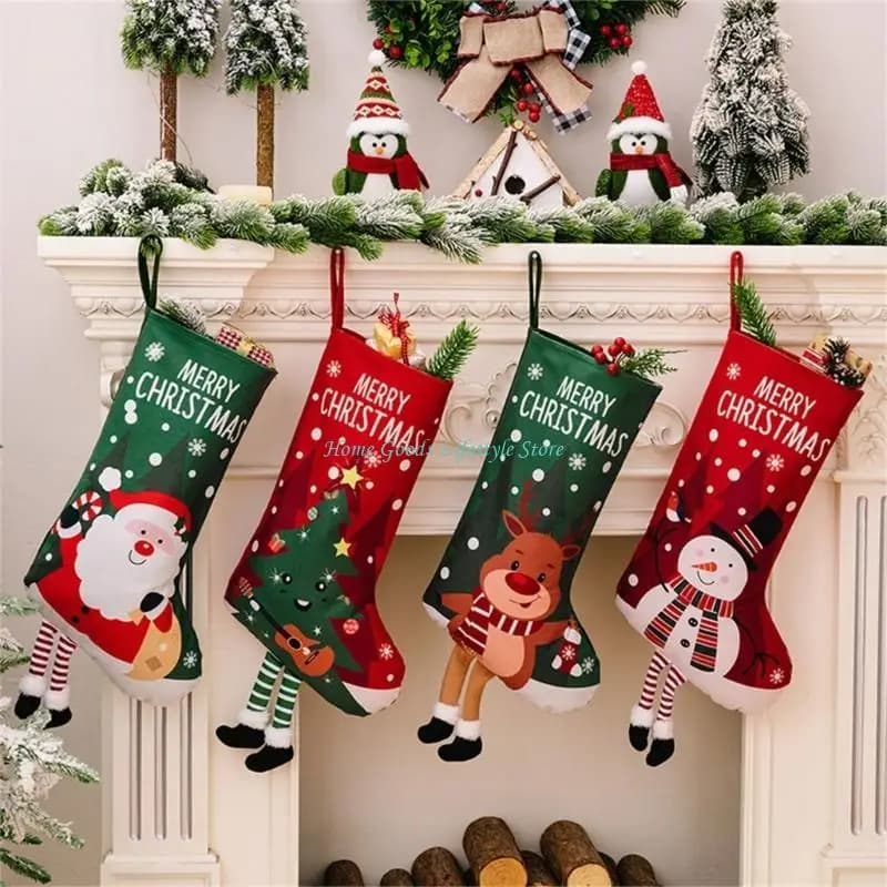 Plush Christmas Stockings Set of 5 with Striped Legs