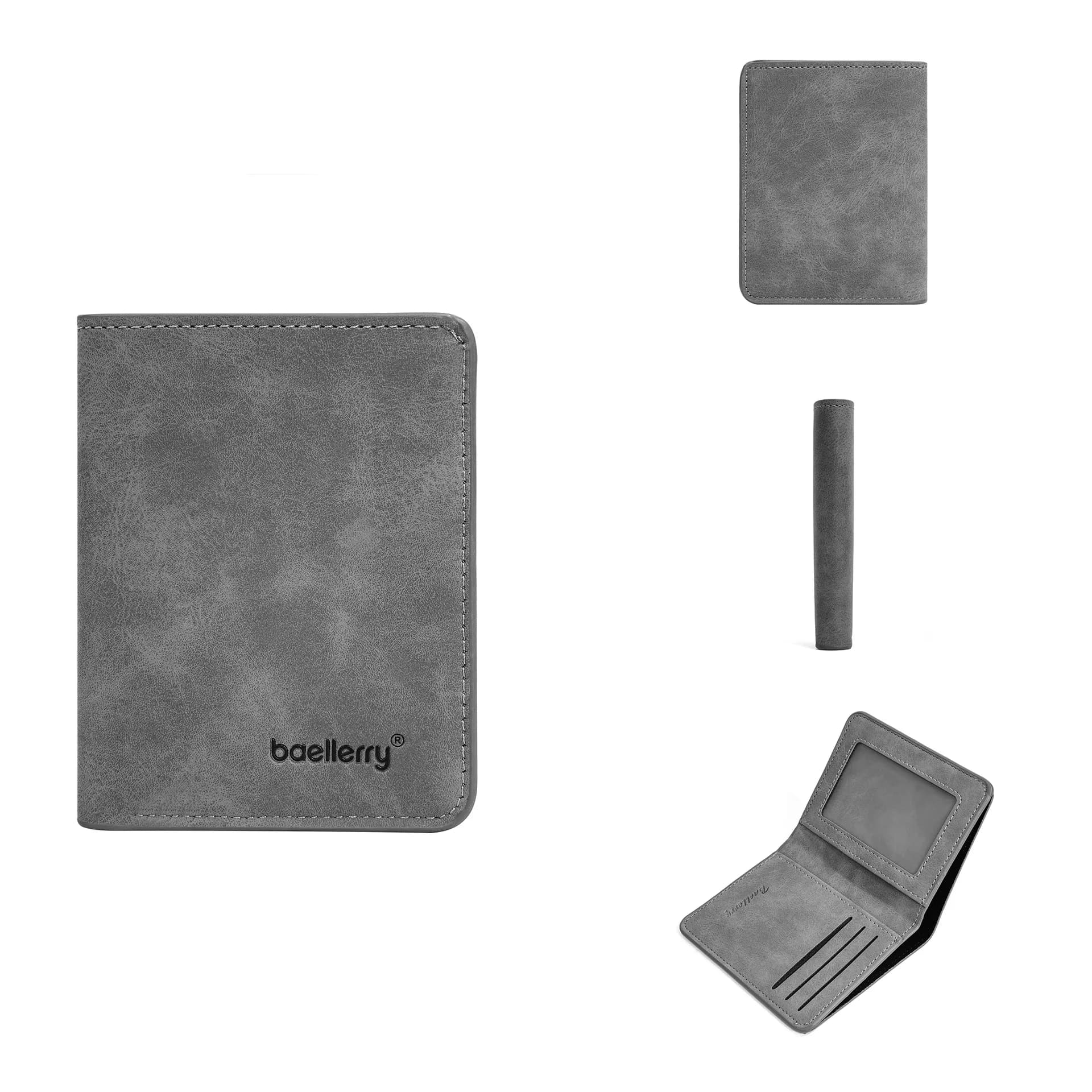 Baellerry Thin Sanded Leather Wallets Driver's License Card Holder Casual Business Multi-Function Bifold Men's Short Wallet