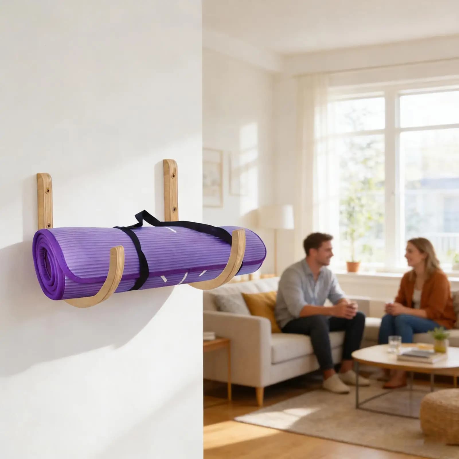 Wooden Yoga Mat Wall Organizer Rack