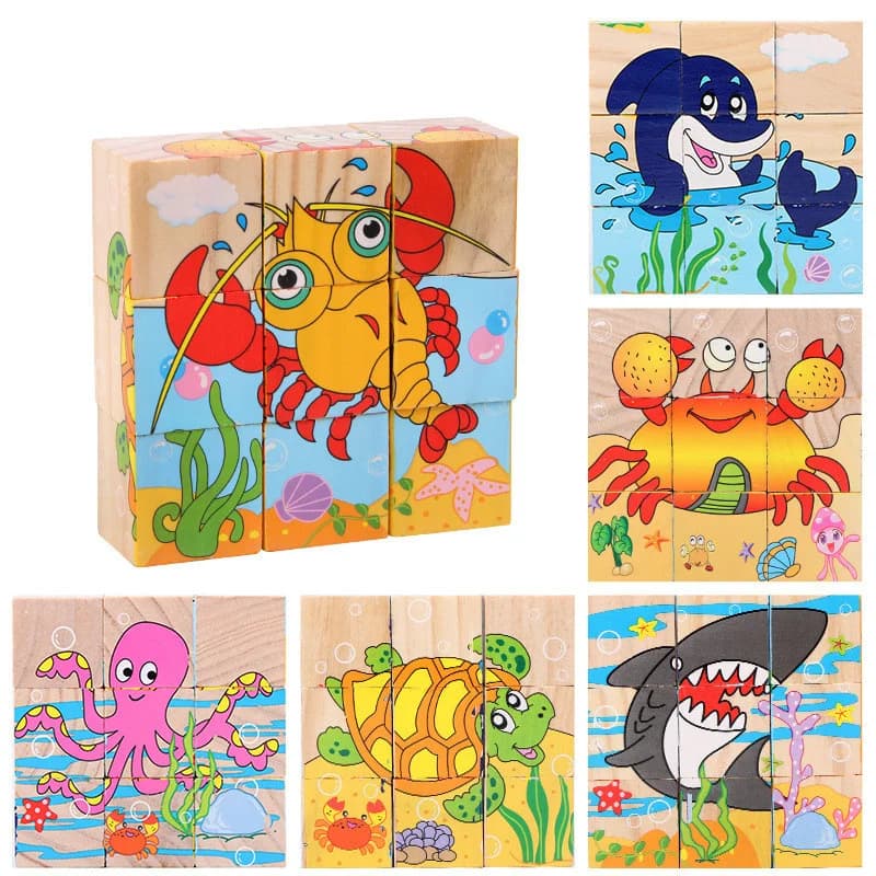 Wooden Animal Cube Puzzle Blocks
