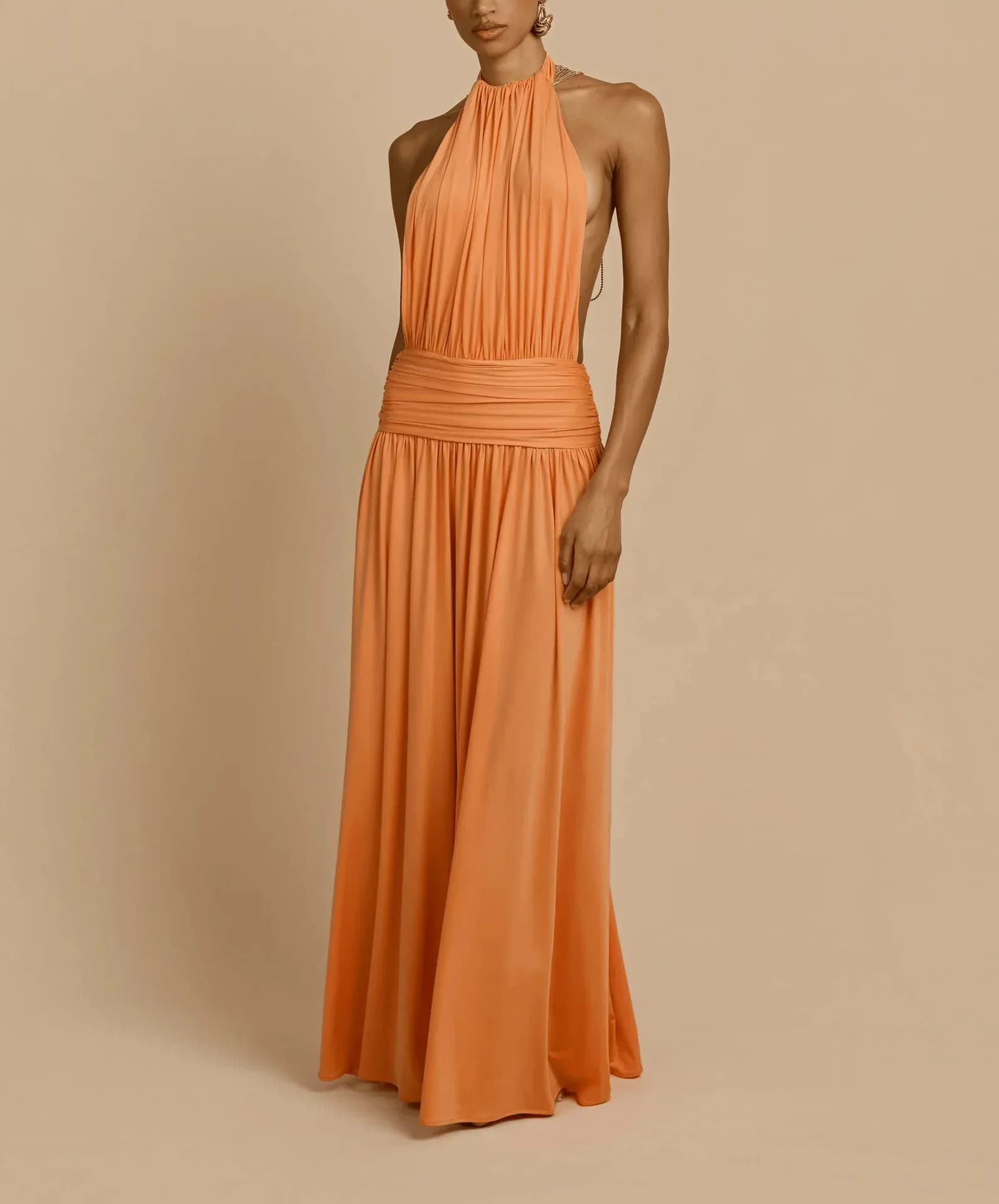 Elegant Halter Pleated Neck Evening Dress
